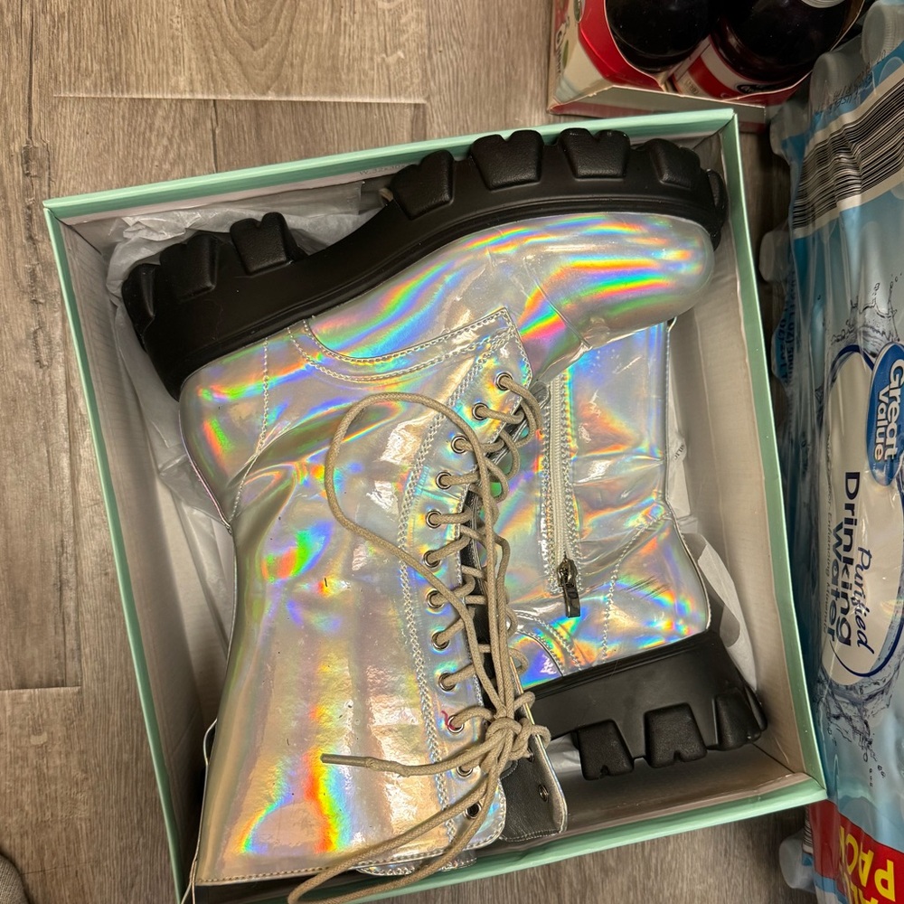 Very cute Holographic color boots, zip up side in size 8